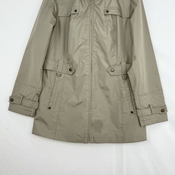 Liz Claiborne NY Green Lined Rain Windbreaker Coat Hooded Coat Womens Size M - Picture 3 of 16